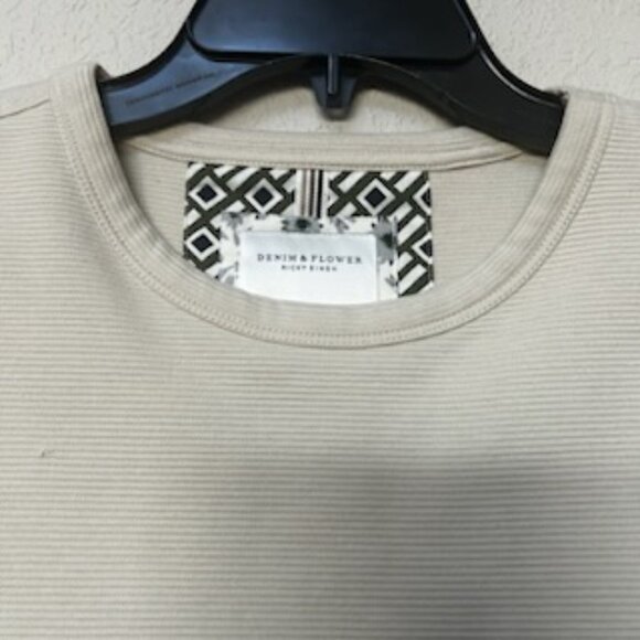 NWOT Denim & Flower Long Sleeve Men's Crewneck Sweater Tee Ivory Cream - Picture 3 of 13